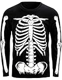 COSAVOROCK Herren Halloween Skelett Leuchtend Langarm T-Shirts XXL