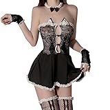 SNOMYRS Dienstmädchen Outfit Sexy Katzen Dessous Anime Cosplay Kostüm Mesh Lolita Kleid Kawaii Dessous French Maid Dress Socken Katzenohren Set