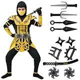 Spooktacular Creations Halloween-Kostüm für Jungen, goldenes Ninja-Krieger-Kostüm (Medium(8-10 yrs))