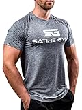 Satire Gym - Fitness Slim Fit T-Shirt Herren/Funktionelles & schnell trocknendes Sportshirt Herren Kurzarm – Herren Fitness Shirt als Bodybuilding Shirt & Workout Gym Shirt (L, grau meliert)