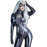 JasmyGirls Damen Sexy Cosplay Body Halloween Spinne Kostüm One Piece Anime Rollenspiel Overall Metallic Catsuit (Schwarz, Small - Medium)