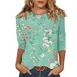 Shirt Damen Weiss 3/4 Arm Shirt Damen Weiss Tshirt Damen Elegant Tream T Shirt Herz Macht BAMM Pinguin Kostüm Erwachsene Maid Outfit We Can Do It T-Shirt Damen 3/4 Grün S