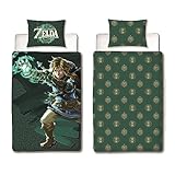Character World The Legend of Zelda Bettwäsche grün · Motiv Tears of The Kingdom mit Link und Sonau-Arm · deutsche Größe 135x200 80x80 cm · 100% Baumwolle mit Reißverschluss