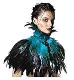 keland Schwarzer Gothic Victorian natürlicher Feder-Kap-Schal-Stola Poncho mit-Kragen (Blue)