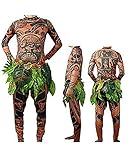 Maui Tattoo T-Shirt/Hose, Halloween, Erwachsene, Herren, Damen, Cosplay-Kostüm mit Blätterrock (Erwachsene, XL)
