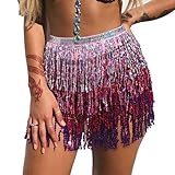 Wuchieal Pailletten Rock Glitzer Rock Bauchtanz Kostüm Hüfttuch Outfits Rock Gürtel Festival Kleidung (Silber/rosa/lila, One Size)