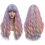 Perücke Bunt Damen Lang Locken Perücken mit pony Natürlich Wig für Frauen Alltag Anime Kostümparty Halloween Karneval Perucken 001T