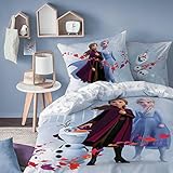 CTI Frozen 2 · Bettwäsche-Set Disney`s die Eiskönigin 135x200cm + 80x80cm · ANNA, ELSA & OLAF Mädchen-Bettwäsche - 100% Baumwolle Kinderbettwäsche 135x200