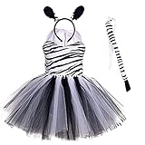 IMEKIS Kinder Baby Mädchen Tier Cosplay Kostüm Prinzessin Verkleidung Zebre Tüll Kleid mit Stirnband und Schwanz 3tlg Halloween Weihnachts Karneval Outfit Weiß 7-8 Jahre