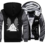 Nordische Mythologie Odin Valknut Raven Dicker Fleece-Zip-Hoodie, Winter-Schwergewicht Warm, Langärmliges Sweatshirt Großen Taschen, Viking Celtic Pagan Jacke Lässige Streetwear,Dark gray 2,XL