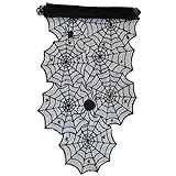 Oblique Unique Tischläufer Spinnennetze und Spinnen mit Spitze Tischband Tisch Läufer Tischdeko für Halloween Deko Dekoration Schwarz 45cm breit 1,8m lang