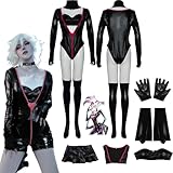 Daotutu Angel Dust Hazbin Hotel Cosplay Kostüm für Frauen Charakter Charlie Morningstar Schwarz Uniform Erwachsene Leder Overall Jacke Dress Up Anzug Outfits Halloween Karneval Party (M)