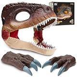 Pwtuuki Hartplastik Dino Maske mit Sound Beweglichen Kiefer, Dinosaurier Masken & 2 Claws für Kinder Erwachsene Dino Kostüm Halloween Geschenk für Junge Mädchen ab 6 Jahre
