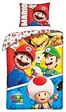 Halantex Nintendo Super Mario Bros Film Gang Einzelbettbezug & Kissenbezug Set - weicher & atmungsaktiver Bettbezug mit Kissenbezug aus 100% Baumwolle - Wendebettbezug für Kinder, Mädchen & Jungen