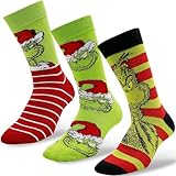 Weihnachtssocken,3Paar Grinch Baumwolle Socken,Anime-Muster Socken,Lustig Bunte Socken Mit Motiv,Socken mit Weihnachtsmotiv,Cartoon Strümpfe aus Baumwolle,Weihnachten Strümpfe für Damen Herren Mädchen