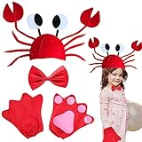 MIVAIUN 3 Stück Krabben Hüte Halloween Kinder Erwachsenen Dress Up Party Kostüm Einzigartige Nlichkeit Krabben Hut Rot Fliege Klauen Neuheit Cap für Weihnachten Ostern Party Dekoration Kostüm (Rot)