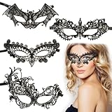 BOOMTOP 4 Stück Spitze Maske Venezianische Maske Damen Lace Masken Kostüm Schwarz Masquerade Maskenball Augenmaske Fledermausmaske Fasching Gesichtsmaske für Halloween Karneval Gothic Cosplay