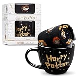 Harry Potter Tassen-Geschenkset, Kuschelige Damen Socken & Keramik Tasse, Geschenke für Frauen & Teenager (Schwarze Tasse und Socken, Tasse: 325 ml, Socken, 35/40 EU)