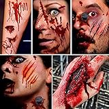 Halloween Tattoos Narben, Temporäre Tattoos (10 groß Blatt) Halloween Zombie Scars Tattoo Wasserdicht Terror Tattoo Halloween Gefälschte Wunden Aufkleben für Halloween Party, Zombie Make Up Gesicht