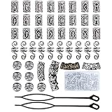 Queta Wikinger Rune Perlen, Nordic Bartperlen, Flechtperlen, Haarperlen, Haarverlängerung Nadel Einfädler Schlaufennadel Microringnadel für Haar Bart Schmuck DIY Halskette Halskette Anhänger (Silber)