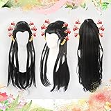 Wig Anime Cosplay Demon Slayer Kimetsu No Yaiba Daki Schwarzes langes gerades Cosplay Hitzebeständiges Kunsthaar Halloween Karneval + Gratis Perückenkappe