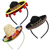 AMZBY Sombrero Hats,Fiesta Party Supplies and Decorations, Mexican Theme Party Decorations, Rave Accessories,3 PCs, Fiesta Mexicana Decoraciones, Cinco De Mayo Fabric and Straw Sombrero Headbands