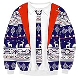 BesserBay Weihnachten Herren 3D Gedruckt Grafik Pullover Rundhals Langarm Lustige Christmas Sweatshirt Blau L