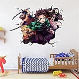 Grenric Demon Slayer Tapeten-Wandaufkleber, Kinderzimmer, Hintergrund, Wanddekoration, selbstklebend, Anime-Poster-Aufkleber, Geburtstagsparty-Zubehör