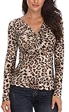 Miss Moly Damen Sexy Oberteil Schulterfrei Bluse Langarm Shirt Elegant Leopard Print - Large
