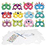 YOLOUP 24 Stück Monster Masken Bemalen Set Monstrum Masken Basteln Monster Halbmasken Ausmalen Blanko Papiermasken für Kinder Jungen Mädchen