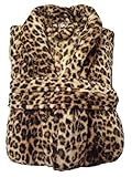 Bademantel Unisex Microfaser Saunamantel Morgen Supersoft Fleece Cashmere Touch Mantel Damen & Herren viele Farben und Größen (DE/NL/SE/PL, Alphanumerisch, S, M, Regular, Regular, Leopard)