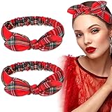 2 Stück Schottenkaro Rote Stirnbänder Rot Plaid Stirnband für Damen Kariertes Haarband Weihnachten Haarschmuck Rote Schleife Stirnbänder Knoten Kopfband