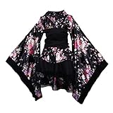 SOIMISS Kurzes Kimonokostüm für Erwachsene Traditionelles Japanisches Polyester Yukata Sakura Muster V- Ausschnitt Kimono Party Cosplay Outfit für Party Frauen Mädchen Geschenk XXXL