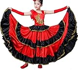OTMYIGO Spanisches Flamenco-Kleid/Kostüm für Mädchen, Tanz-Performance, Ballsaal-Kostüm, Stierkampf-Wettbewerb, Übungsrock,540°,150
