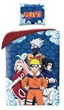 Halantex Naruto - Bettwäsche-Set Bettbezug 140 x 200 cm und Kissenbezug 70 x 90 cm, 100% Baumwolle, Mehrfarbig, NA-3257BL