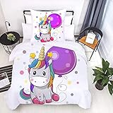 ZTYROLJ Einhorn Bettwäsche 135x200 für Mädchen Kinder,Weich Mikrofaser Einhorn Bettbezug,Atmungsaktiv Einhorn kinderbettwäsche 135x200 mit Reißverschluss+80x80 Kissenbezüge