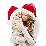 Familie passende Weihnachtsmütze Mutter & Baby Strickmütze Weihnachten Eltern-Kind Pom Pom Beanie Mütze Winterwärmer Santaa Mützen Häkeln Rot