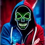 Voneta Halloween Maske, LED Glühende Maske mit 3 Blitzmodi Licht, Leucht Grusel Purge Maske für Kinder Männer Kostümspiele Cosplays Party Feste(Grün)