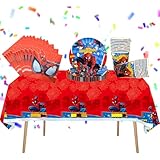 Deko Geburtstag Kinder, 41 Stück Spide Geburtstagsdeko Geschirr Kit, Cartoon Partygeschirr Kindergeburtstag mit Servietten, Tasse, Platte für Mädchen Junge 10-20 Person Dekoration Geburtstag