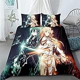 QWAS Sword Art Online Bettwäsche-Set, Sword Art Online Bettbezug-Set, Weich Und Bequem, Geeignet Für Otaku Und Anime-Fans (A01,135x200cm+80x80cmx2)