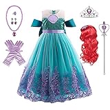 Kosplay Mädchen Ariel Prinzessin Kleid mit Accessoires Perücken Meerjungfrau Verkleidung Kinder Geburtstag Party Weihnachten Halloween Karneval Cosplay Prinzessin Kostüm