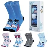 Disney Stitch Damen Socken, bunte warme Strümpfe mit Motiv, Geschenke für Frauen, Teenies, 5er-Pack (Blau Eeyore)