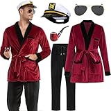 ZeroShop Halloween-Kostüme für Paare 2024, Erwachsene Herren Captain Hugh HEFNER Bunny Jacke Robe Pimp Outfit, Rot/Ausflug, einfarbig (Getaway Solids), Medium