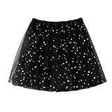 Damen Tüllrock Tüll Rock mit Pailletten Sternen Adult Teen Tütü Rock Minirock Petticoat Tanzkleid Dehnbaren Rock Retro 80er Party Prinzessin Ballett Tanzen Rock Halloween Karneval (Black, One Size)