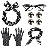 GOLDGE 50er Damen Accessoires Set Vintage Zubehör Polka Dot Haarband Schal Ohrringe Ohrclip Brille Handschuhe (6PCS)
