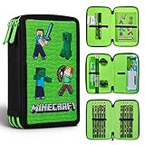 Minecraft Federmäppchen für die Schule – mit Fächern gefüllt mit Schulbedarf Kinder Jungen Goodies Offizielles Zubehör Gamer Grün Mob, One Size
