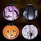 Chimoo Halloween Laterne,4 Stück Led Papierlaterne Batterie Halloween Papier Lampion für Kinder Rund 3D Faltbar Lampenschirm Papier Lampions Ideal für Outdoor/Junge Mädchen Kinder/Partydekorationen