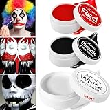 Halloween Clown Makeup Schwarz Weiß Rot Körperfarbe, Afflano Pro Red Black White Face Paint Goth, Creme Gesichtsfarbe für Joker Gothic Zombie Vampire Skelett Kostüm Fantasie Spezialeffekte Sfx Makeup