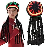 FUIPVGI 1 Stücke Mütze Rasta Dreadlocks, Reggae Hut Rasta Hut, Langer Geflochtene Perückenkappe, Jamaikanische Dreadlocks Perücke, Maskerade-Kostümzubehör für Partys, Cosplay (Mehrfarbig)