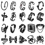 YADOCA 20 Stück Vintage Punk Ringe für Damen Herren Y2K Offene Schwarze Ringe Set Schlange Fledermaus Teufel Spinne Kralle Skul Verstellbarer Knöchel Stapelring Gothic Schmuck A